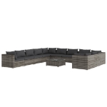 Set Divani da Giardino 12 pz con Cuscini in Polyrattan Grigio