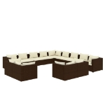 Set Divani da Giardino 13 pz con Cuscini in Polyrattan Marrone