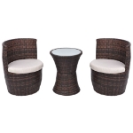 Set da Bistrot 3 pz con Cuscini in Polyrattan Marrone