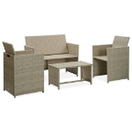 Set Divani da Giardino 4 pz con Cuscini in Polyrattan Beige