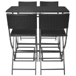 Set da Giardino 5 pz Pieghevole in Acciaio e Polyrattan Nero