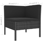 Set Divani da Giardino 6 pz con Cuscini in Polyrattan Nero