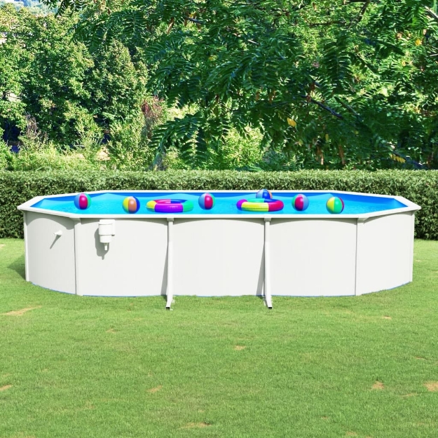 Piscina con Pareti in Acciaio Ovale 610x360x120 cm Bianca