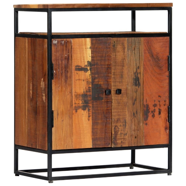 Credenza 60x35x76 cm in Legno Massello di Recupero e Acciaio