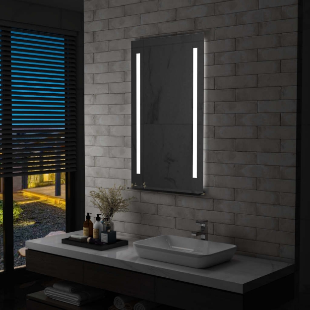 MiCasa Italia. Specchio da Parete a LED per Bagno con Ripiano