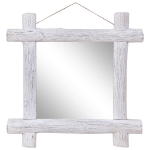 Specchio con Tronchi Bianco 70x70 cm Legno Massello di Recupero