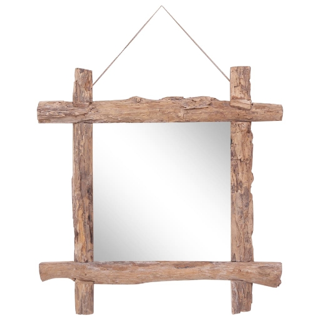 Specchio con Tronchi Naturale 70x70 cm in Massello di Recupero