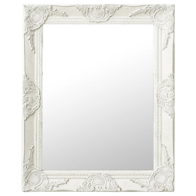 Specchio da Parete Stile Barocco 50x60 cm Bianco