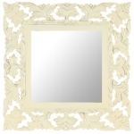 Specchio Intagliato a Mano Bianco 50x50 cm in Massello di Mango