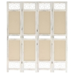 338559 4-Panel Room Divider Cream 140x165 cm Fabric