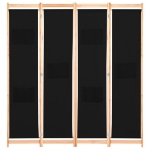 Divisorio a 4 Pannelli Nero 160x170x4 cm in Tessuto