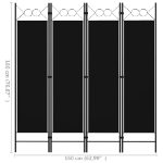 Paravento a 4 Pannelli Nero 160x180 cm