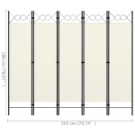 Paravento a 5 Pannelli Bianco Crema 200x180 cm