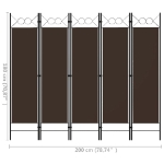 Paravento a 5 Pannelli Marrone 200x180 cm