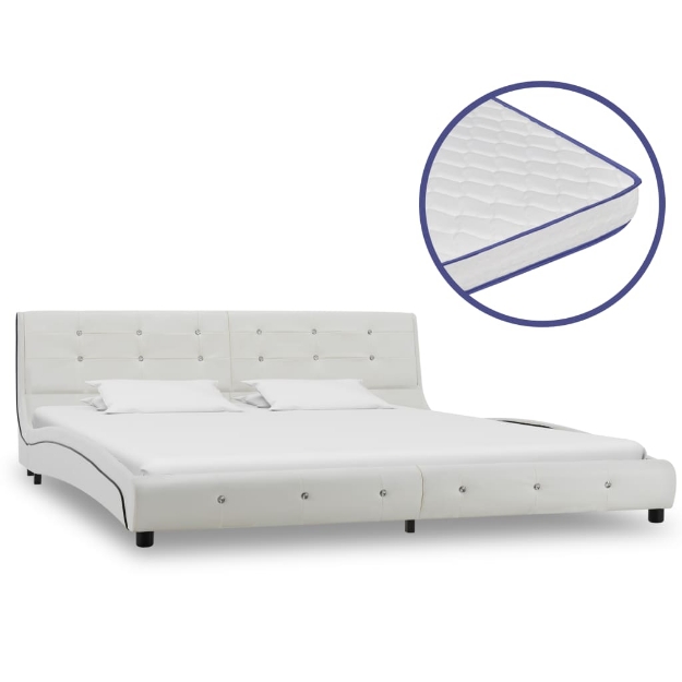 Letto con Materasso Memory Foam Bianco in Similpelle 180x200 cm