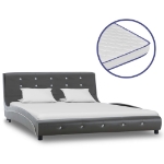 Letto con Materasso Memory Foam Grigio in Similpelle 140x200 cm