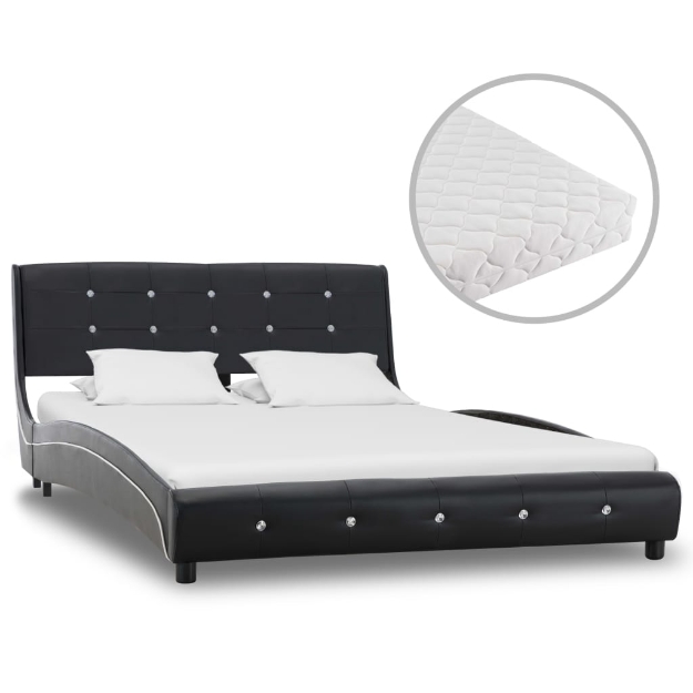 Letto con Materasso Nero in Similpelle 120x200 cm