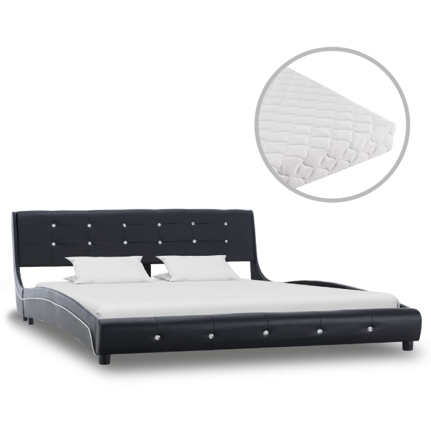 Letto con Materasso Nero in Similpelle 160x200 cm