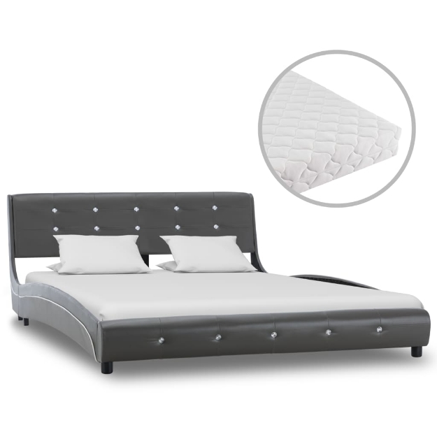 Letto con Materasso Grigio in Similpelle 140x200 cm