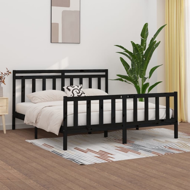 Giroletto Nero Legno Massello di Pino 180x200 cm 6FT Super King
