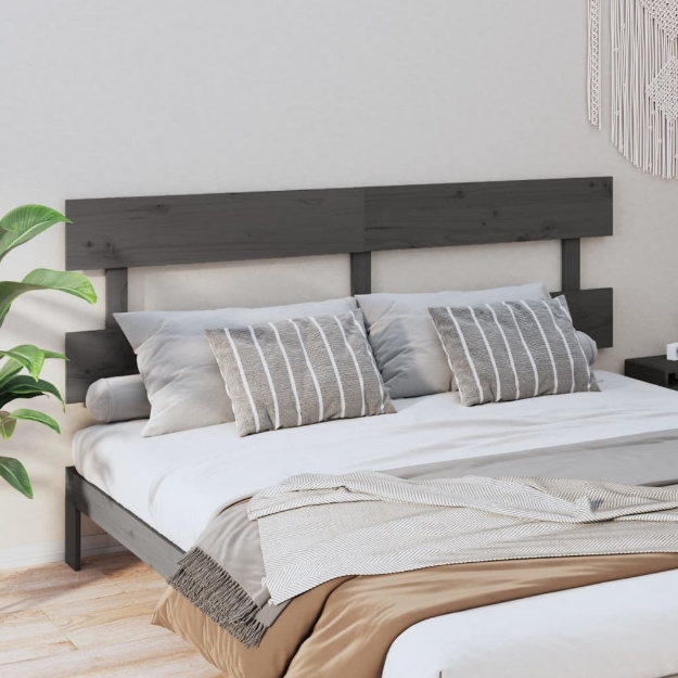 Testiera per Letto Grigia 184x3x81 cm in Legno Massello di Pino