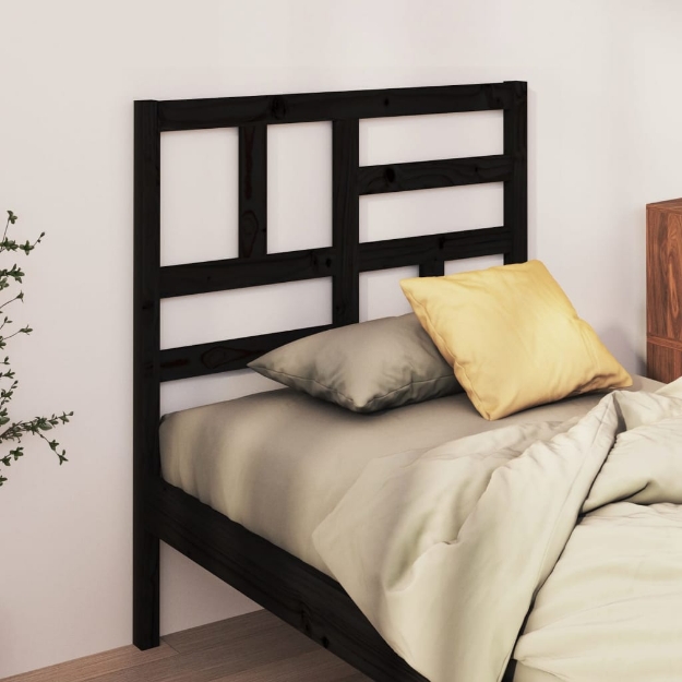 Testiera per Letto Nera 81x4x104 cm in Legno Massello di Pino