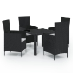 Set da Pranzo da Giardino 5 pz con Cuscini in Polyrattan Nero