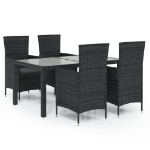 Set da Pranzo da Giardino 5 pz con Cuscini in Polyrattan Nero