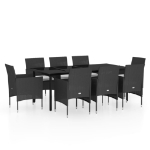 Set da Pranzo da Giardino 9 pz con Cuscini Nero