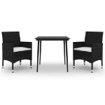 Set da Pranzo da Giardino 3 pz con Cuscini Polyrattan e Vetro