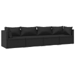 Set Divani da Giardino 4 pz con Cuscini in Polyrattan Nero