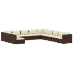 Set Divani da Giardino 11 pz con Cuscini in Polyrattan Marrone