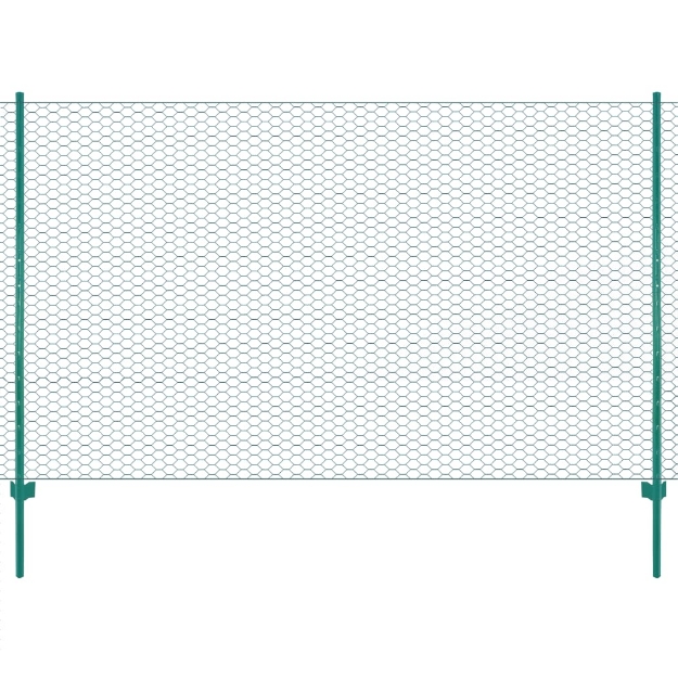 Rete per Recinzione con Pali in Acciaio 25x2 m Verde