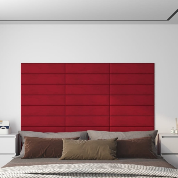 Pannelli Murali 12 pz Rosso Vino 60x15 cm Velluto 1,08 m²