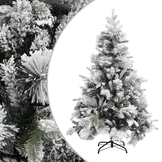 Albero di Natale con Neve Floccata e Pigne 150 cm in PVC e PE
