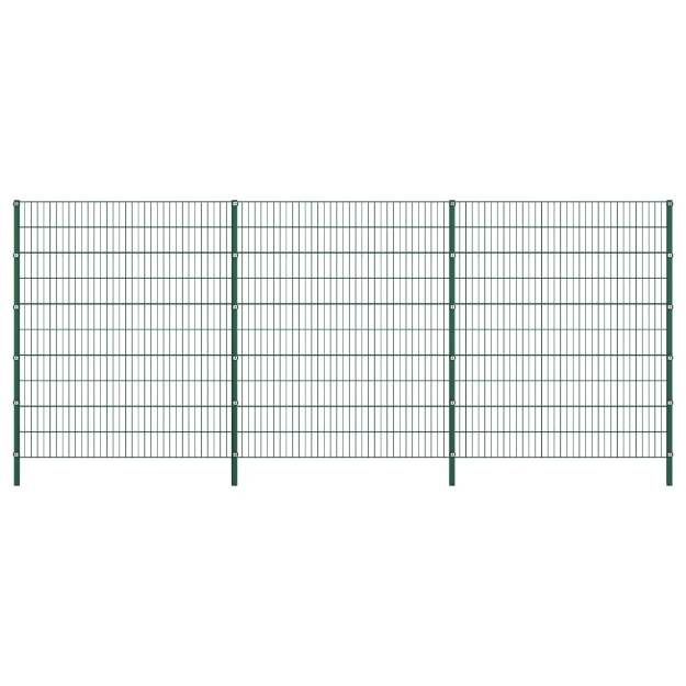 Pannello di Recinzione con Pali in Ferro 5,1x2 m Verde