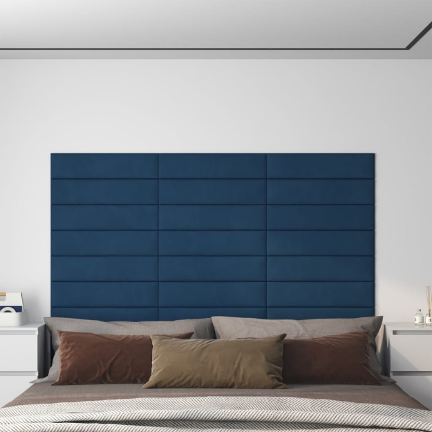 Pannelli Murali 12 pz Blu 60x15 cm Velluto 1,08 m²