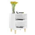 Comodino con Gambe in Legno Massello Bianco Lucido 40x35x50 cm