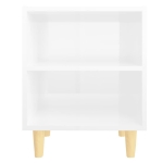 Comodino con Gambe in Legno Massello Bianco Lucido 40x35x50 cm