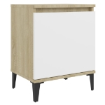 Comodini con Gambe in Metallo 2 pz Rovere e Bianco 40x30x50 cm