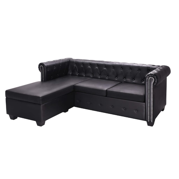 Divano Chesterfield a L in Pelle Artificiale Nero