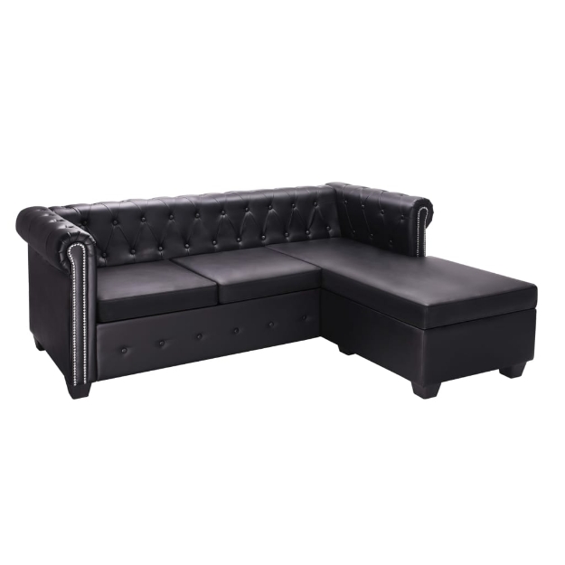 Divano Chesterfield a L in Pelle Artificiale Nero