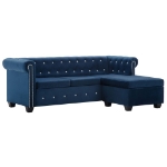 Divano Chesterfield a L in Velluto 199x142x72 cm Blu