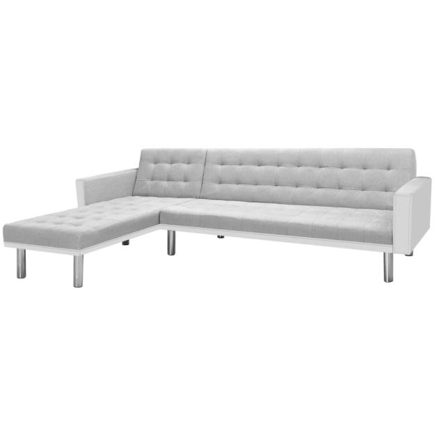 Divano Letto ad Angolo Tessuto 218x155x69 cm Bianco e Grigio