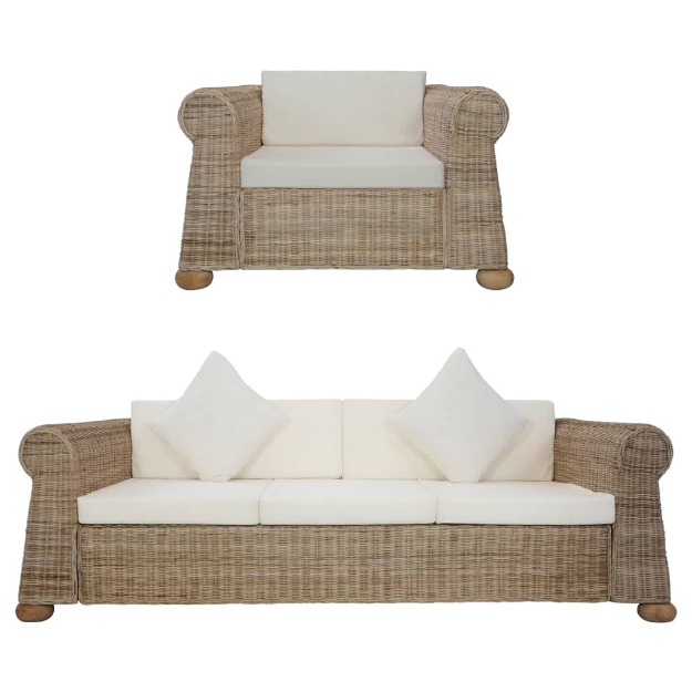 Set di Divani 2 pz con Cuscini in Rattan Naturale