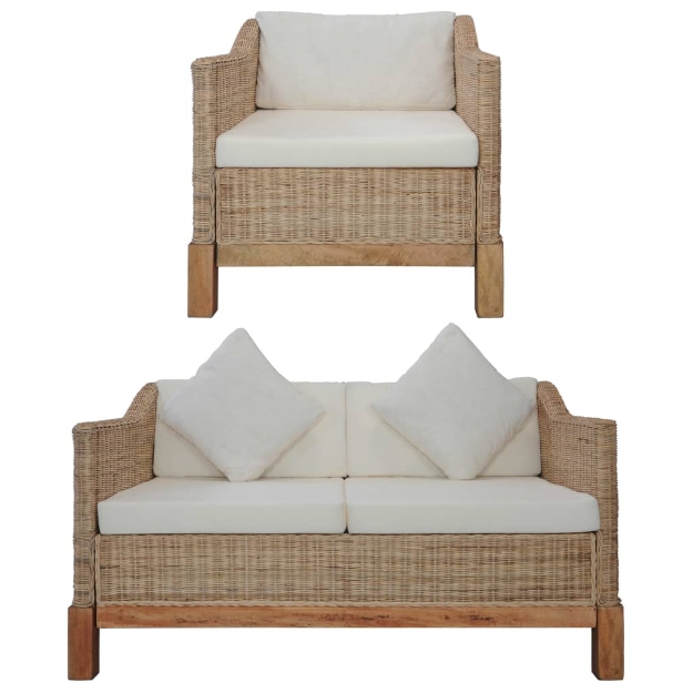 Set di Divani 2 pz con Cuscini in Rattan Naturale