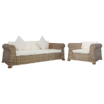 Set di Divani 2 pz con Cuscini in Rattan Naturale