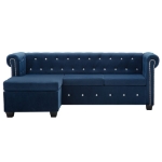 Divano Chesterfield a L in Velluto 199x142x72 cm Blu