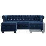 Divano Chesterfield a L in Velluto 199x142x72 cm Blu