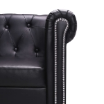 Divano Chesterfield a L in Finta Pelle Nero